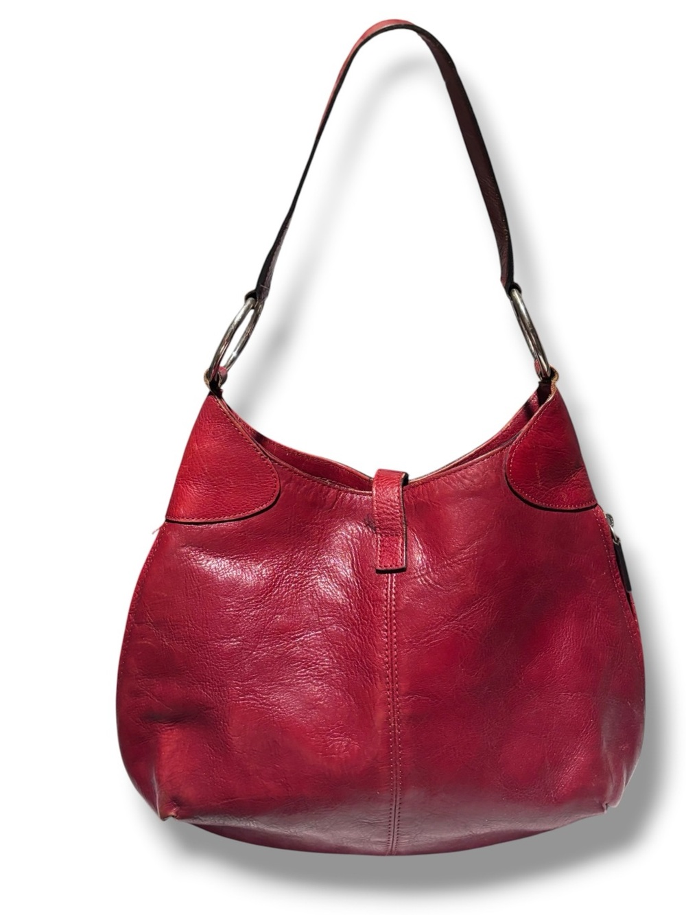 WILSONS LEATHER Red Hobo Shoulder Bag Expandable Bottom Snap Closure VINTAGE - Picture 3 of 14